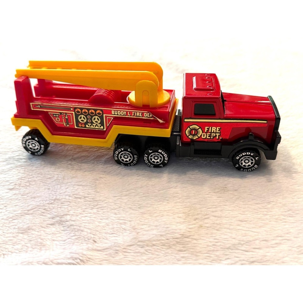 Vintage 1980 Buddy L Fire Dept Truck with Trailer and Ladder Red‎ Yellow Toy